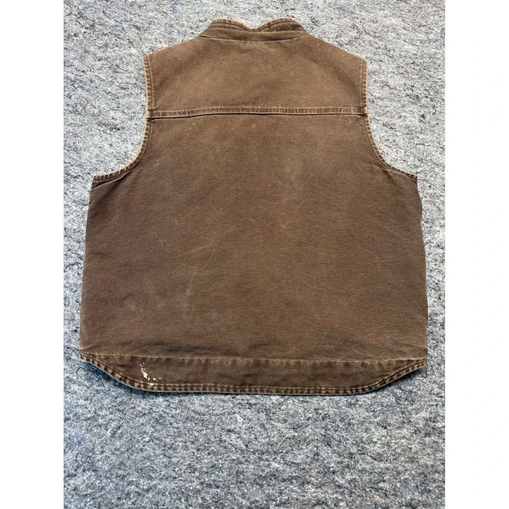 Carhartt V33 DKB Mock Neck Sherpa Lined Sandstone Duck Vest Mens Large Brown